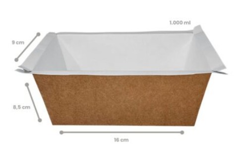 Batata recheada 1000 ml Marmita Retangular Kraft 1.000 ml (acompanha tampa personalizada) – Pct./ 100 unid. - Imagem 1